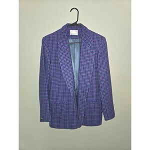 Vintage Pendleton Wool Blazer Petite Purple Green Houndstooth Fitted Small